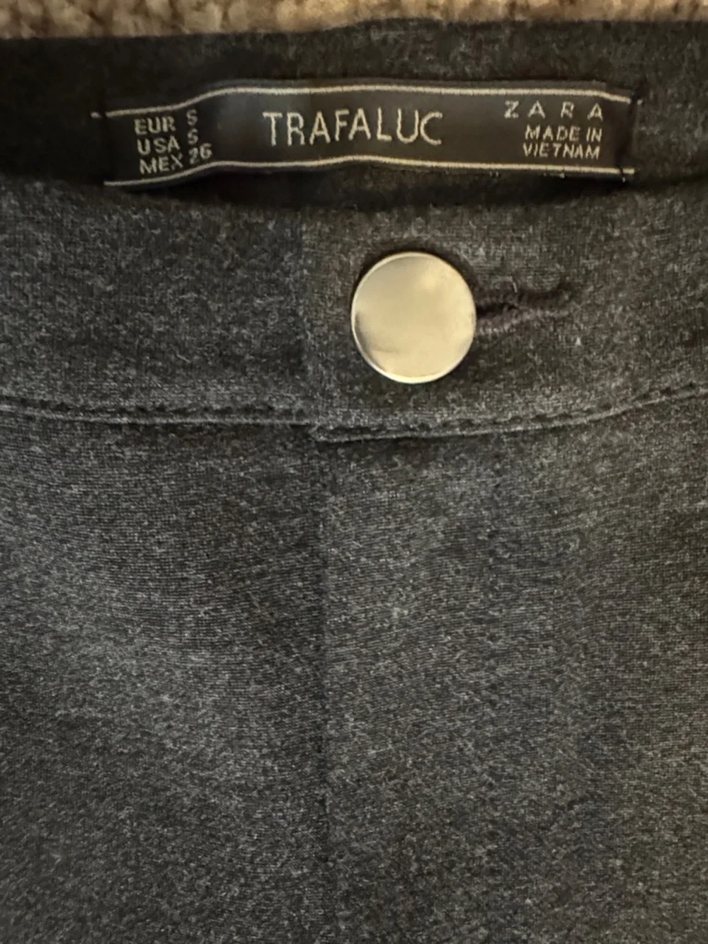 Zara Trafaluc Dark Gray Stretch Ponte Pants with Silver Button - Picture 2 of 4